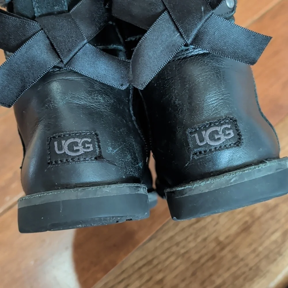 UGG Tara Suede Leather Black Bow Boots Footwear